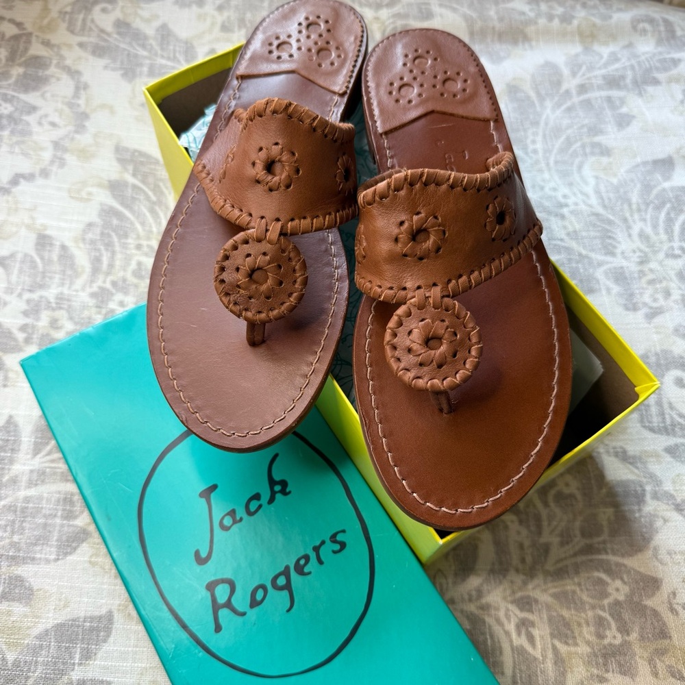 Jack Rogers NIB Natural Jacks Flat Sandals in Cognac, size  9